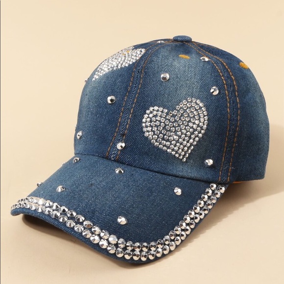 None Accessories - Heart Rhinestone Baseball Cap